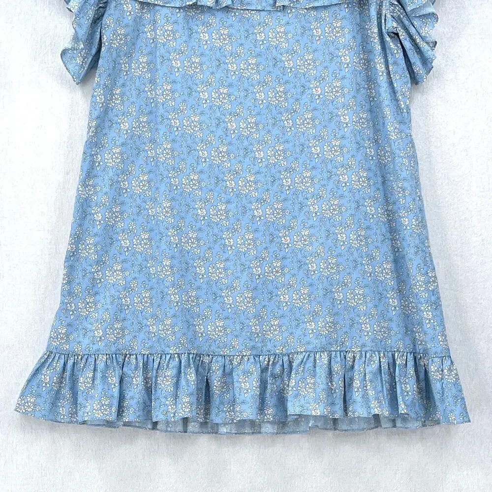 THE VAMPIRES WIFE The Cry Baby Ruffle Dress Womens US 14 Blue Floral Print Mini - Picture 9 of 15